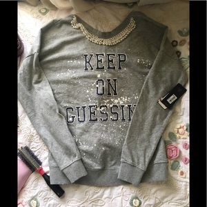 Light soft grey heather basil fleece GUESS